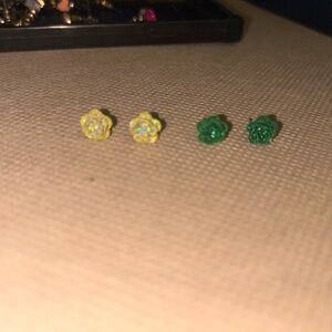 Yellow, Green, pink, purple, white and black Flower Earrings Set